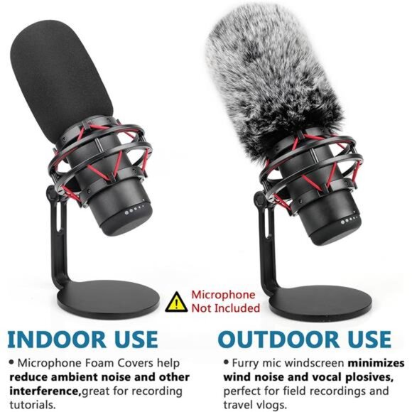 Pop Filter for Hyperx Quadcast s, Mic Foam Cover+Furry Wind Muff Compatible - Picture 2 of 7